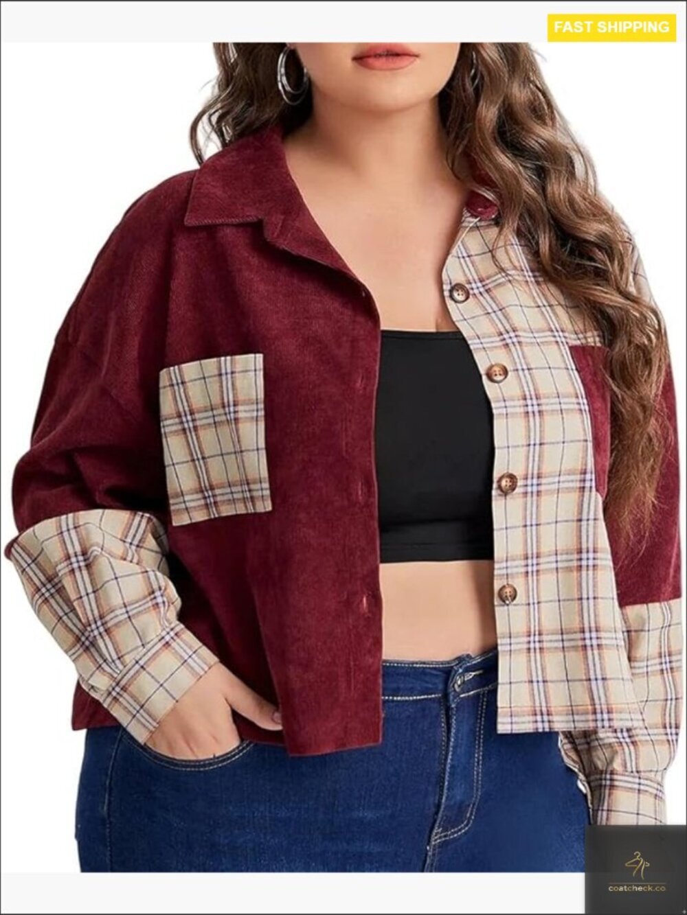 Plus Size Oversized Flannel Shacket Plaid Button Down Long Sleeve Fall Jacket